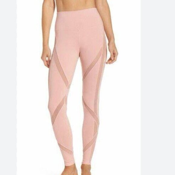 Alo Powder Pink Airbrush High Waist Criss Cross Mesh Leggings Size XS - Picture 1 of 8